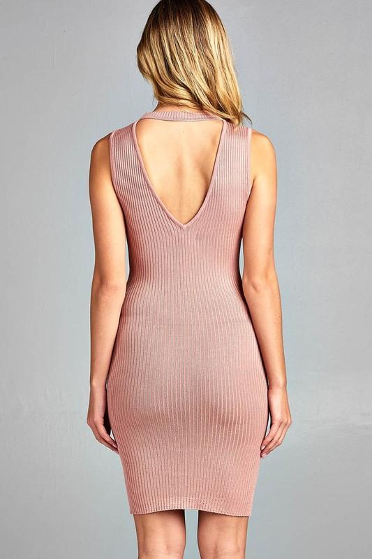 Chic Cutout V-Neck Sweater Dress – Sleeveless with Choker Detail