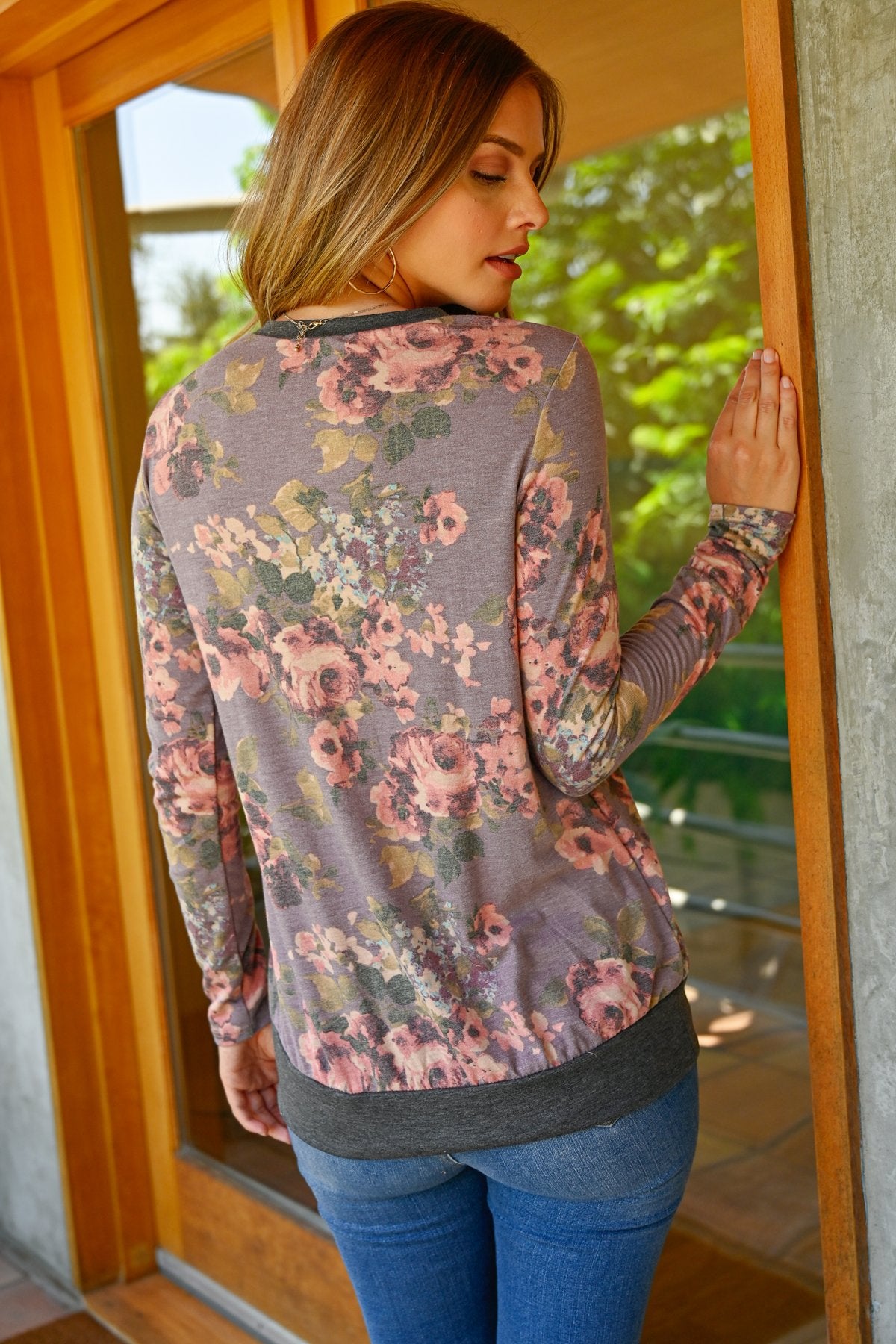 Flora Grace: Long Sleeve Floral Top with Button Detail