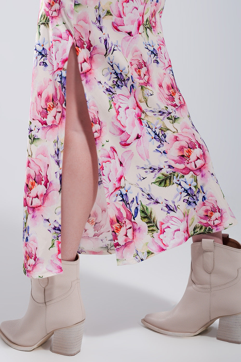 Rose Reverie: V-Back Satin Midi Dress