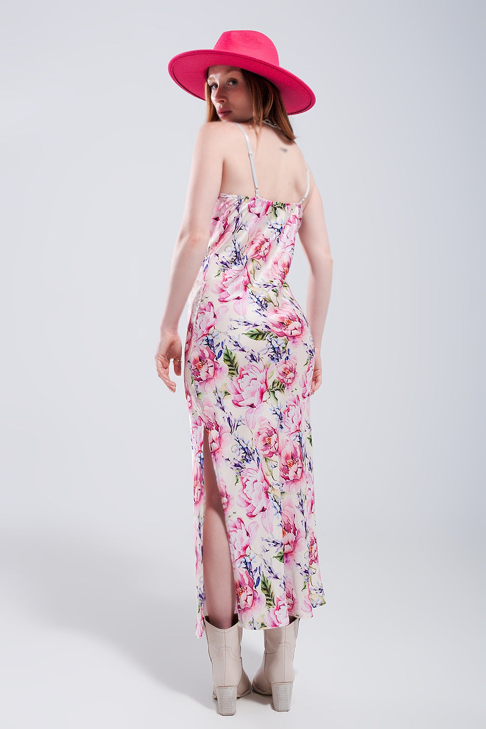 Rose Reverie: V-Back Satin Midi Dress