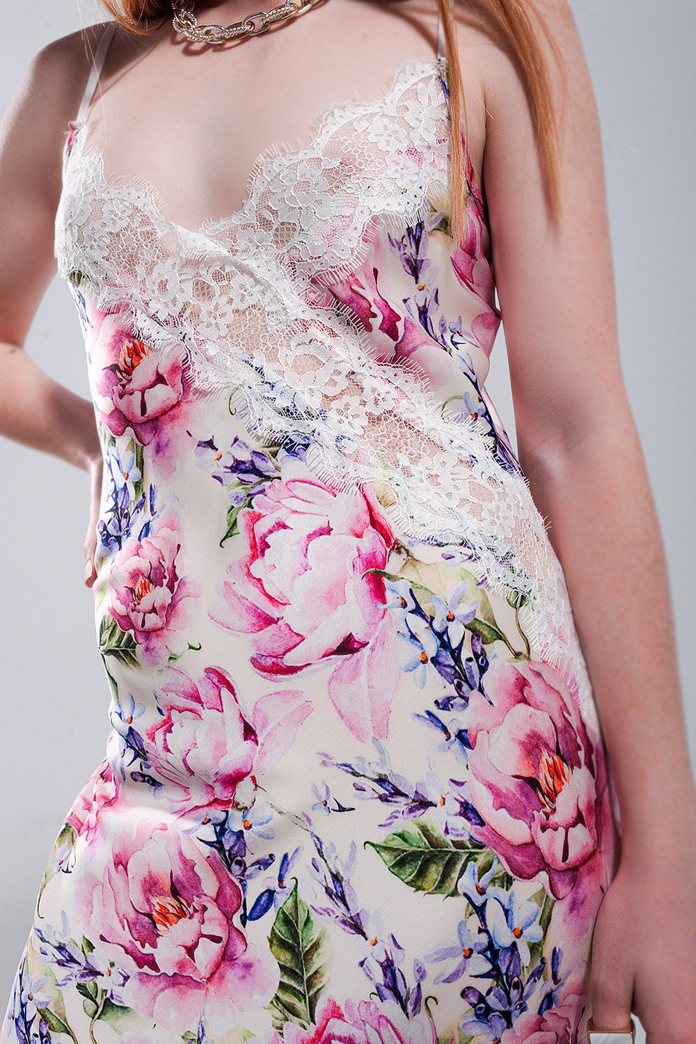 Rose Reverie: V-Back Satin Midi Dress