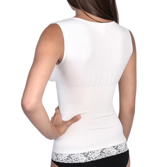 Ivory Whisper: Seamless Shaping Tank with Lace Trim