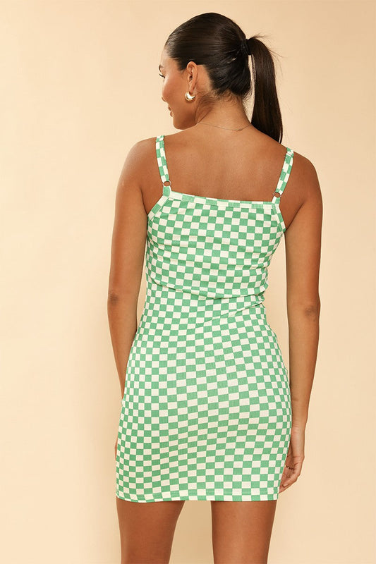 Grid Play: Checkered Rib Knit Tank Dress