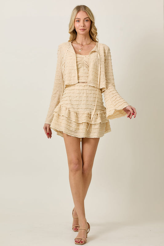 Layered Charm: 3-Piece Cami, Top & Ruffle Skirt Set