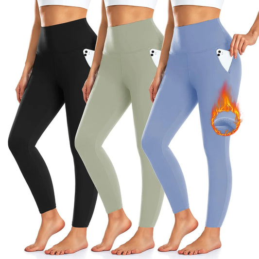 Cozy & Chic: 3-Pack Fleece-Lined Leggings with Pockets