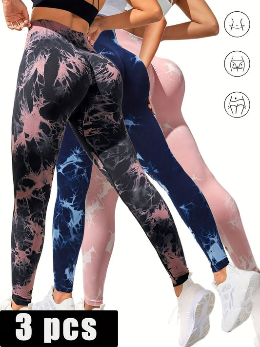 Triple Impact Cutout Scrunch Leggings – 3-Pack Tie-Dye Edition