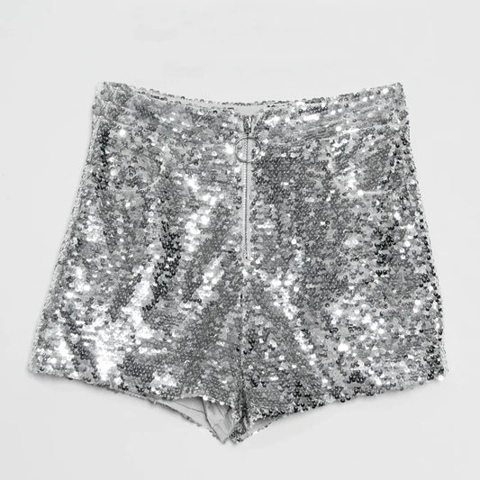 High Voltage: Sequin Zip-Up High Waist Shorts