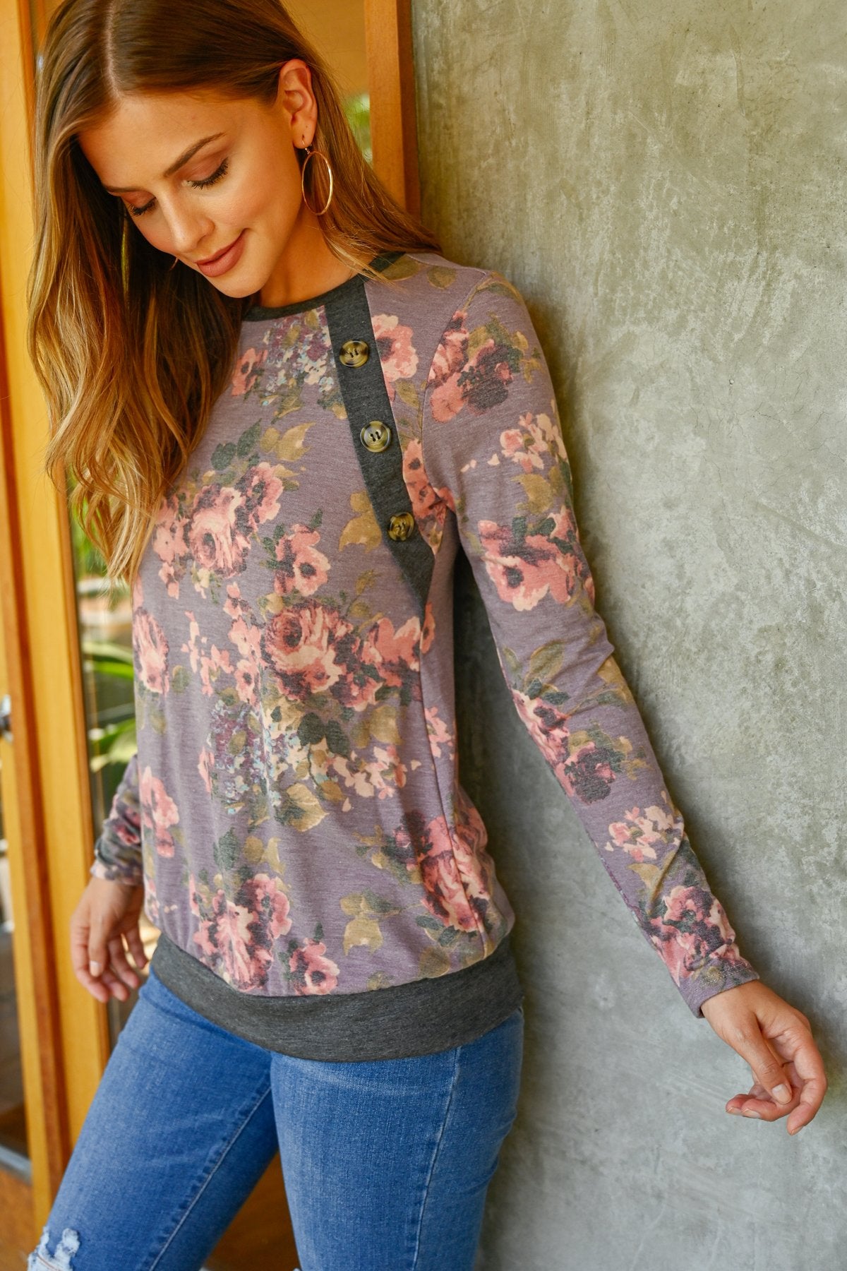 Flora Grace: Long Sleeve Floral Top with Button Detail