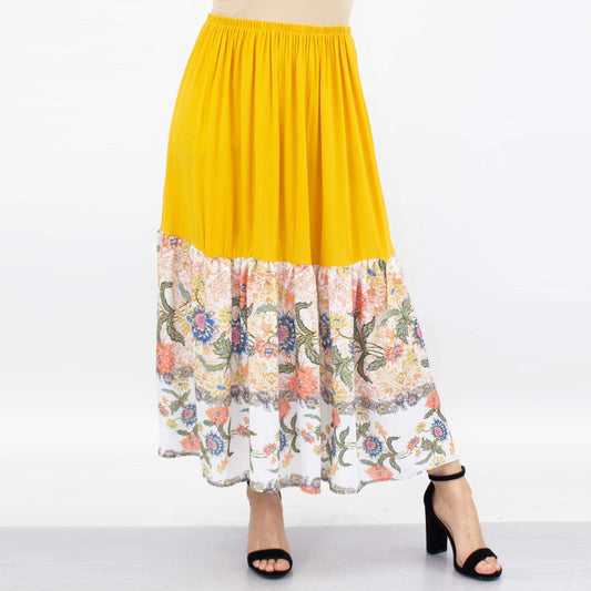 Golden Hour: Floral Color Block Midi Skirt
