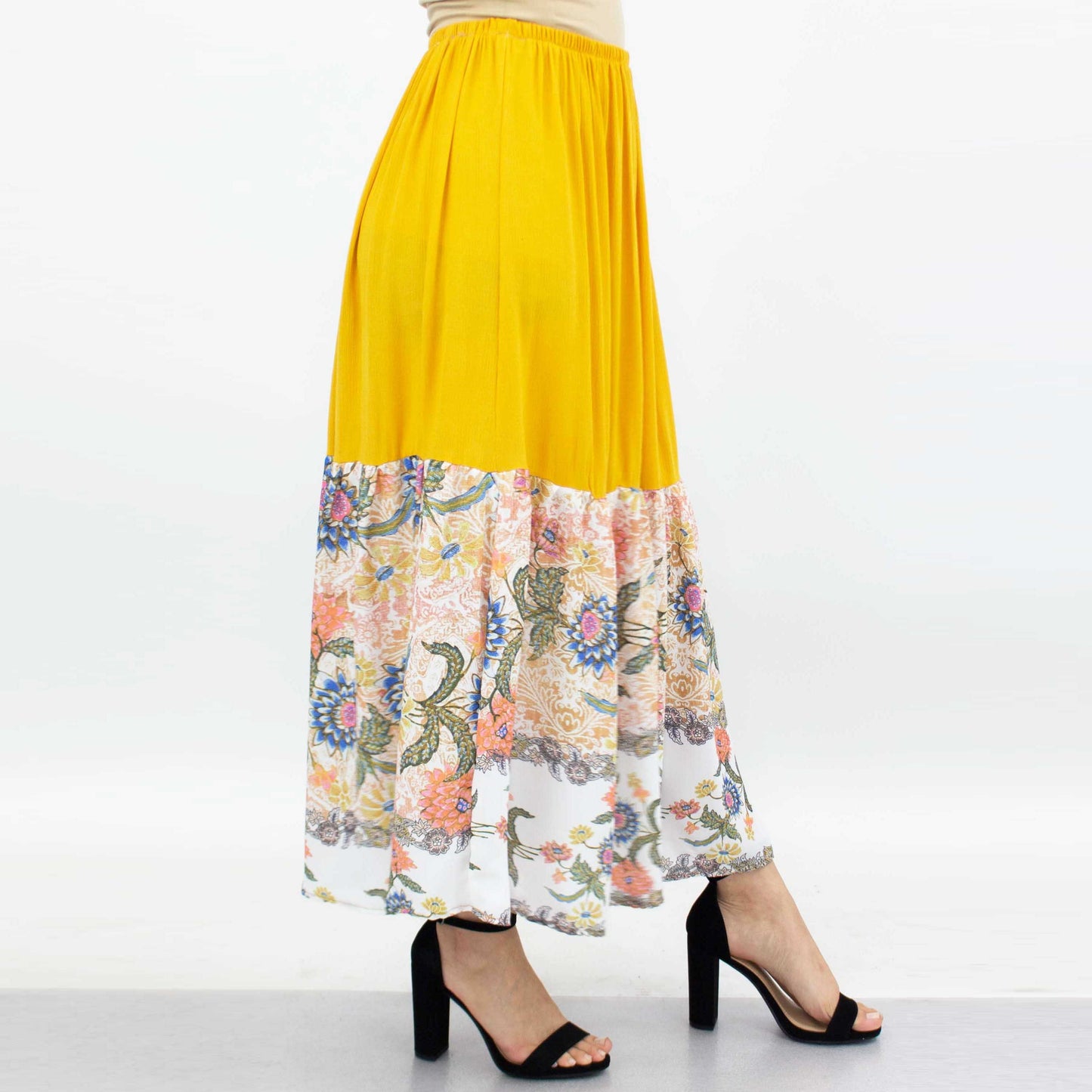 Golden Hour: Floral Color Block Midi Skirt