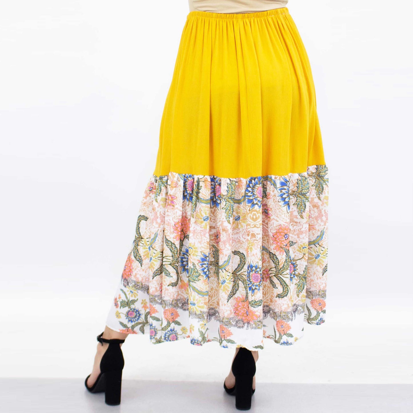 Golden Hour: Floral Color Block Midi Skirt