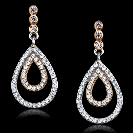 Radiant Blush: Rose Gold &amp; Rhodium Sterling Silver CZ Earrings