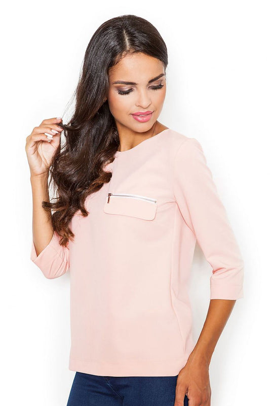 Chic Loose-Fit Blouse with Decorative Zipper Pocket by Figl - Model 111530