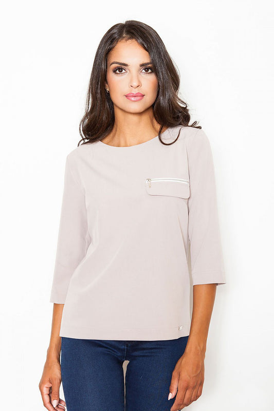 Chic Loose-Fit Blouse with Decorative Zipper Pocket by Figl - Model 111533