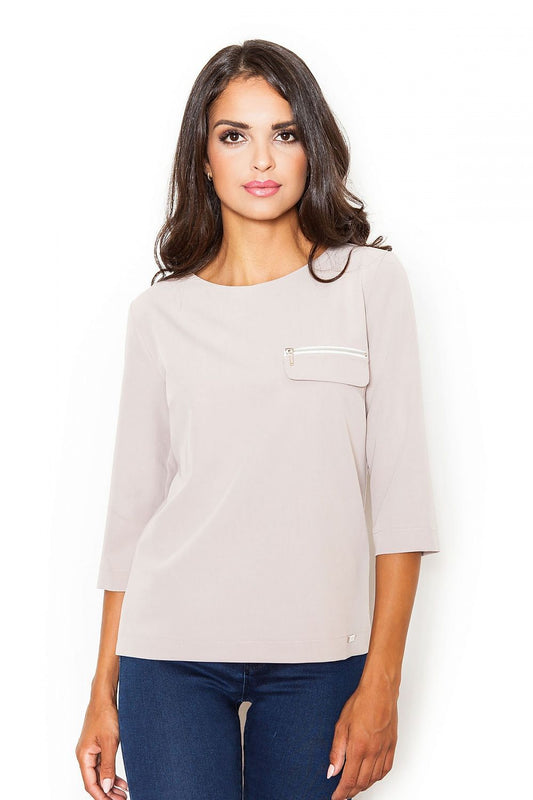 Chic Loose-Fit Blouse with Decorative Zipper Pocket by Figl - Model 111533