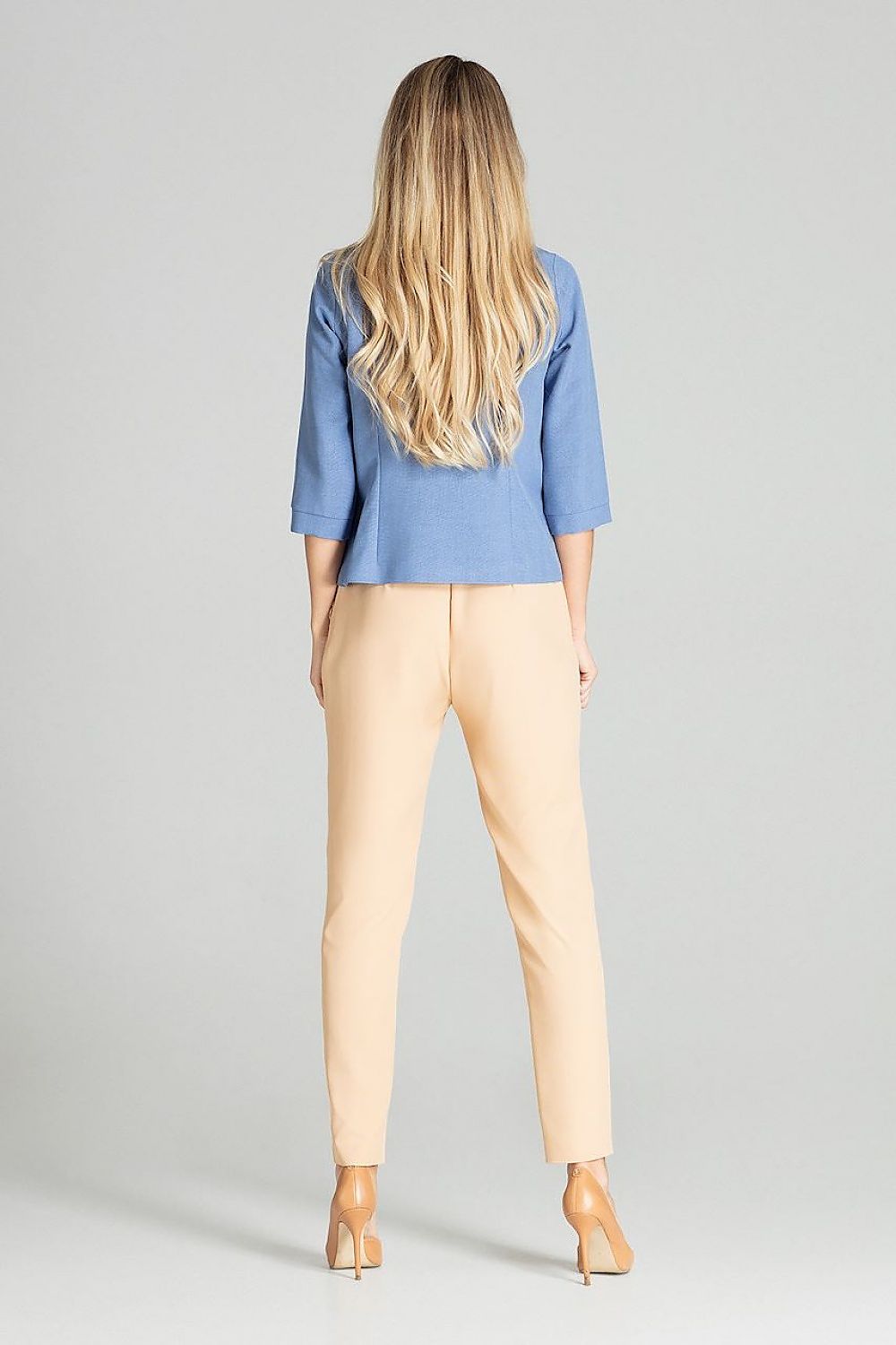 Simple Blue Blouse with 3/4 Sleeves by Figl - Model 141752