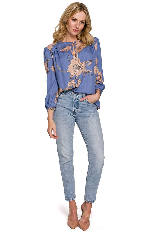 Floral Pattern Blouse in Delicate Viscose by Makover - Model 153798