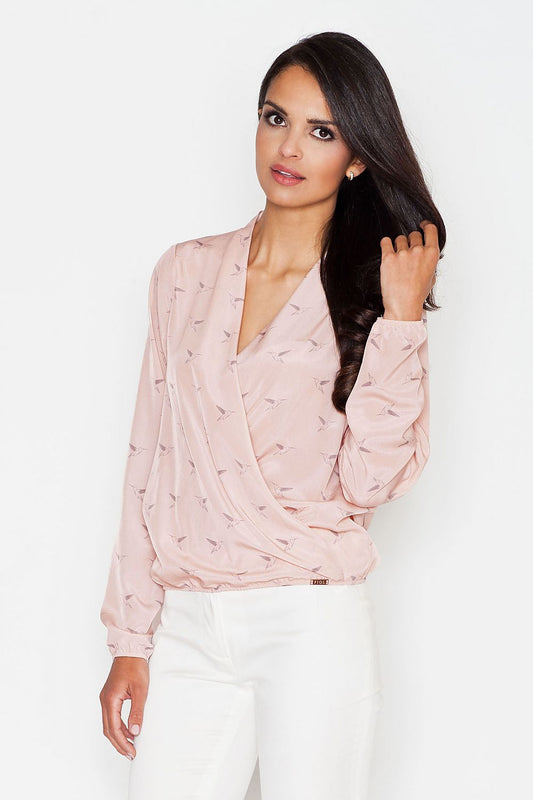 Elegant Long Sleeve Blouse with Patterned Fabric by Figl - Model 43837