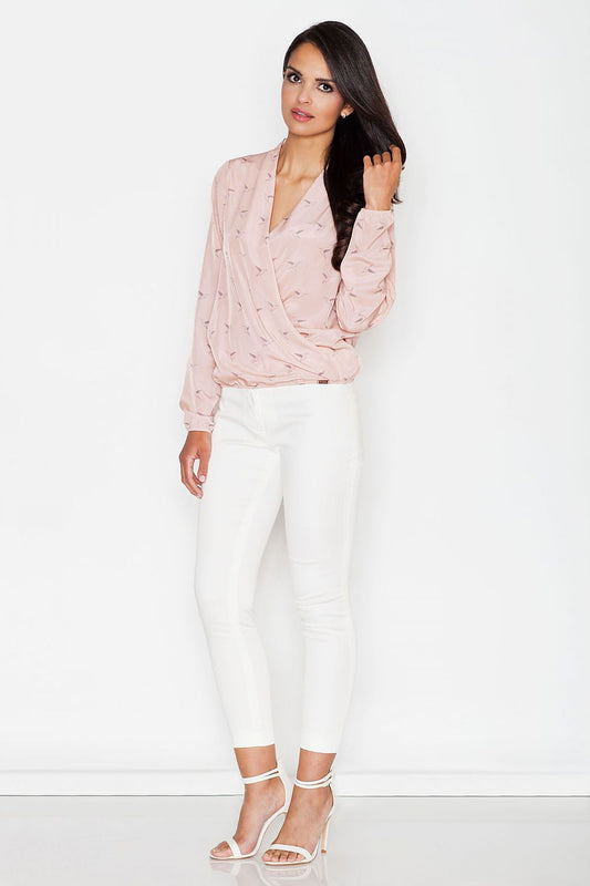 Elegant Long Sleeve Blouse with Patterned Fabric by Figl - Model 43837