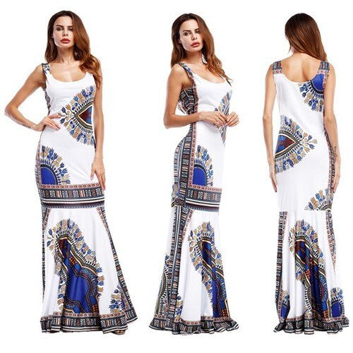 Solstice Folk-Print Maxi Dress – White