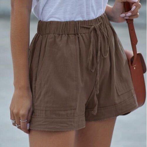 High-Waist Tailored Casual Shorts – Brown