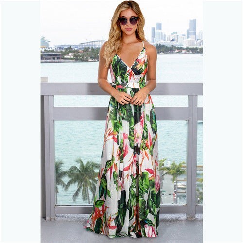 Boho Bloom Floral Maxi Dress – White &amp; Green