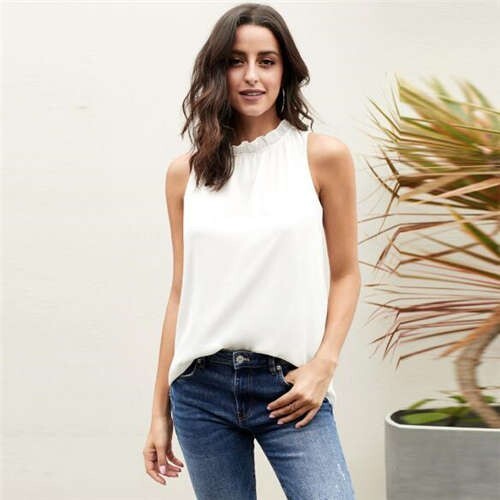 Sophia Grace: Ruffle Collar Sleeveless Top – White