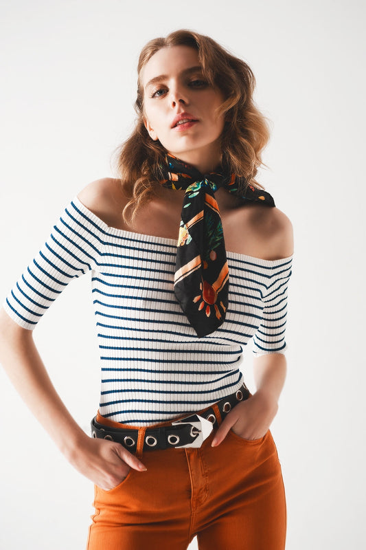 Marina Muse: Navy Stripe Bardot Top