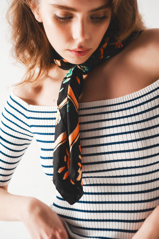Marina Muse: Navy Stripe Bardot Top
