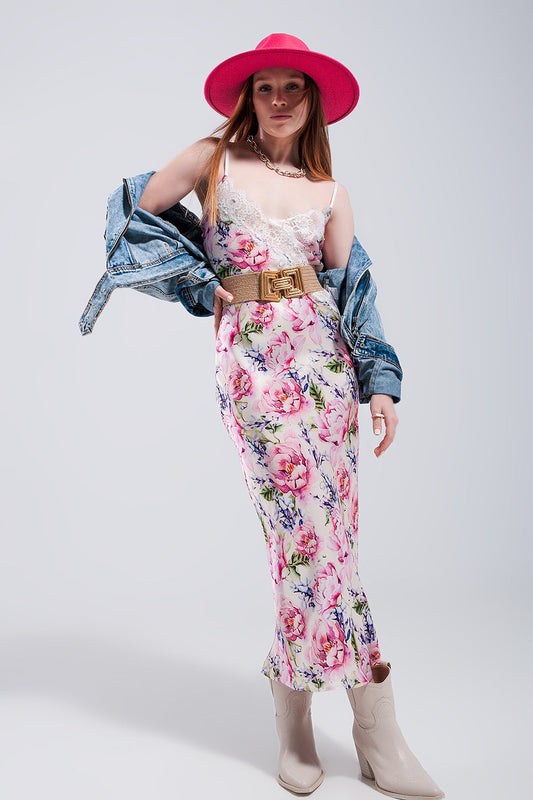 Rose Reverie: V-Back Satin Midi Dress