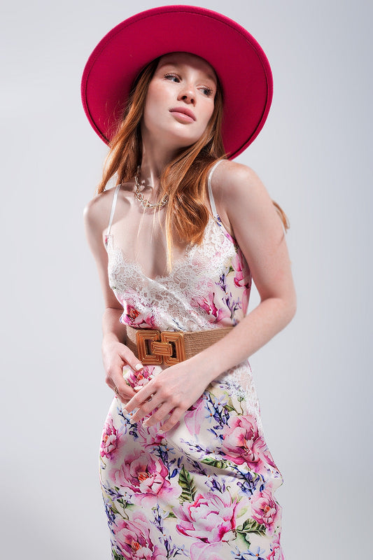 Rose Reverie: V-Back Satin Midi Dress